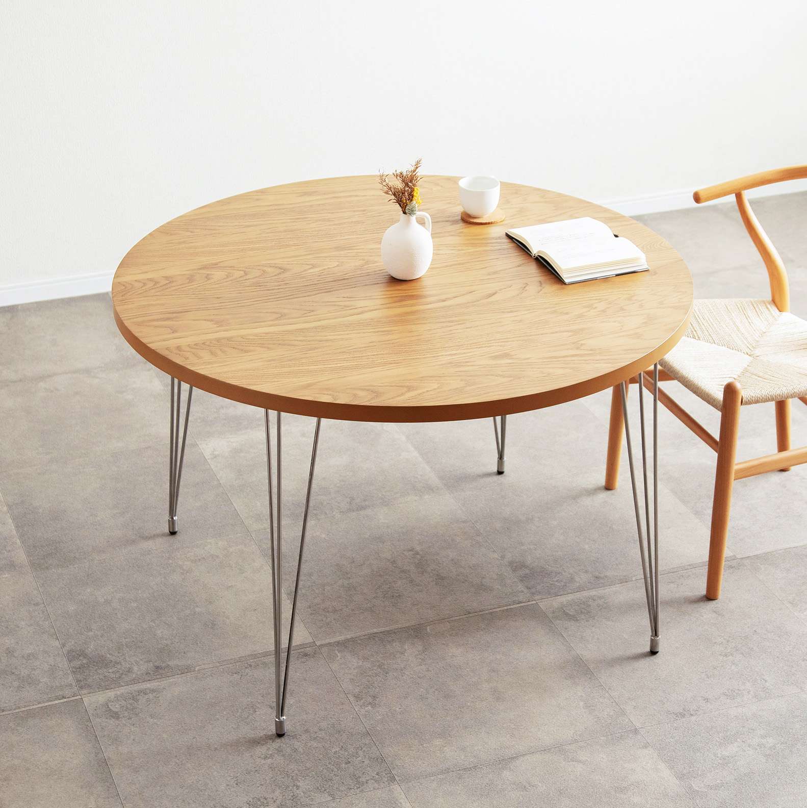 幅110］ 丸テーブル ステンレス脚｜木目 ダイニングテーブル【公式