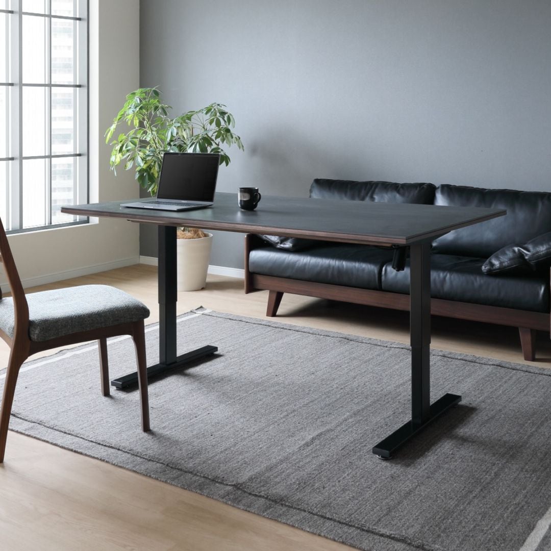 幅150］ セラミック 電動昇降 アイアン脚 リビングテーブル ダイニング