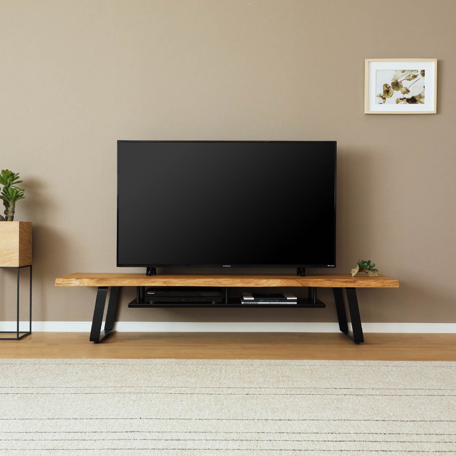 幅180］ テレビボード 耳付き オーク 木目調 アイアン脚 テレビ台