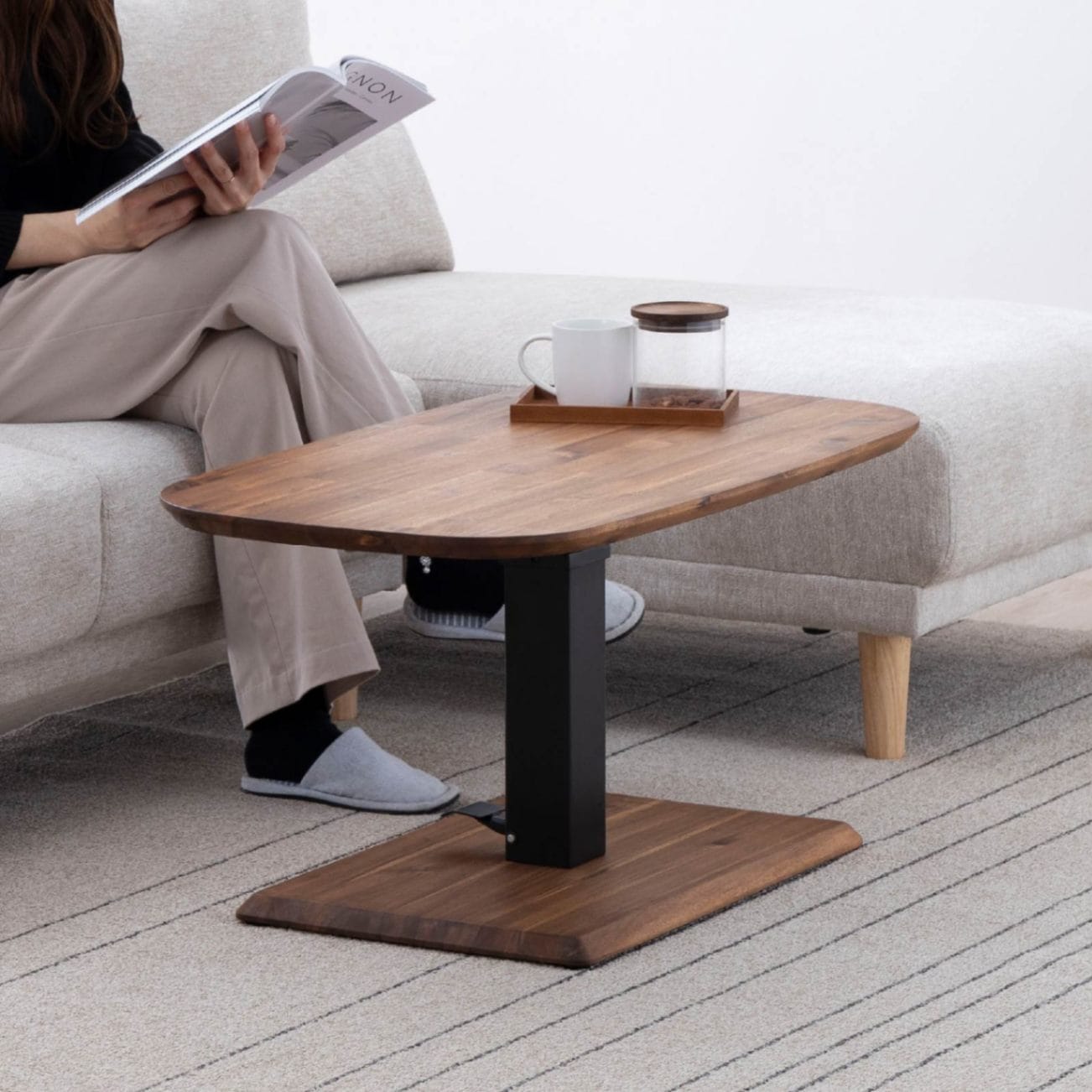 幅90］ ナミュール ｜ 昇降 センターテーブル 楕円 リビングテーブル