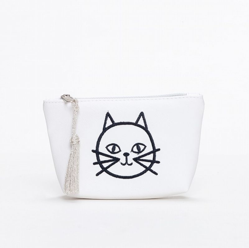 猫刺繍ミニポーチ ホワイト | ポーチ | FATIMA MOROCCO