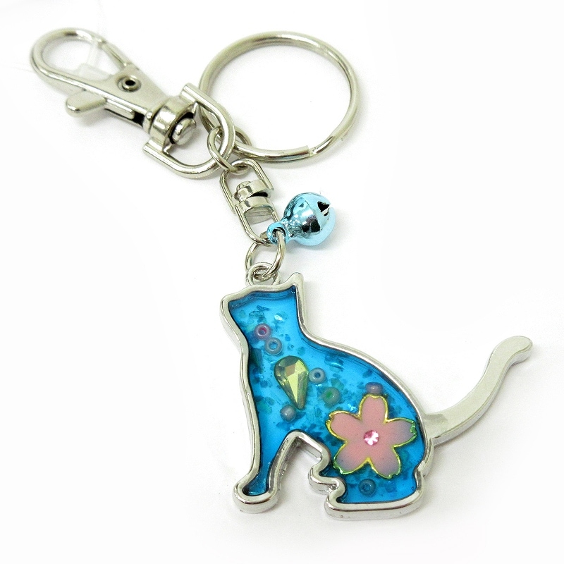 さくら猫キーホルダー シルバー/ブルー No.603-507 | 世界の価値ある