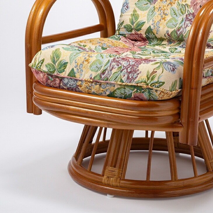 天然籐 リクライニングハイバック回転座椅子 サイドポケット付き