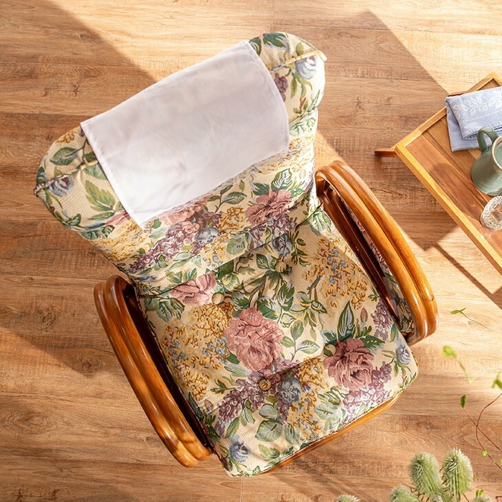 天然籐 リクライニングハイバック回転座椅子 サイドポケット付き