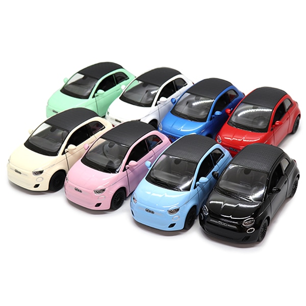 FIAT 純正 500e プルバックミニカー 1/28スケール KINSMART製｜ラテン