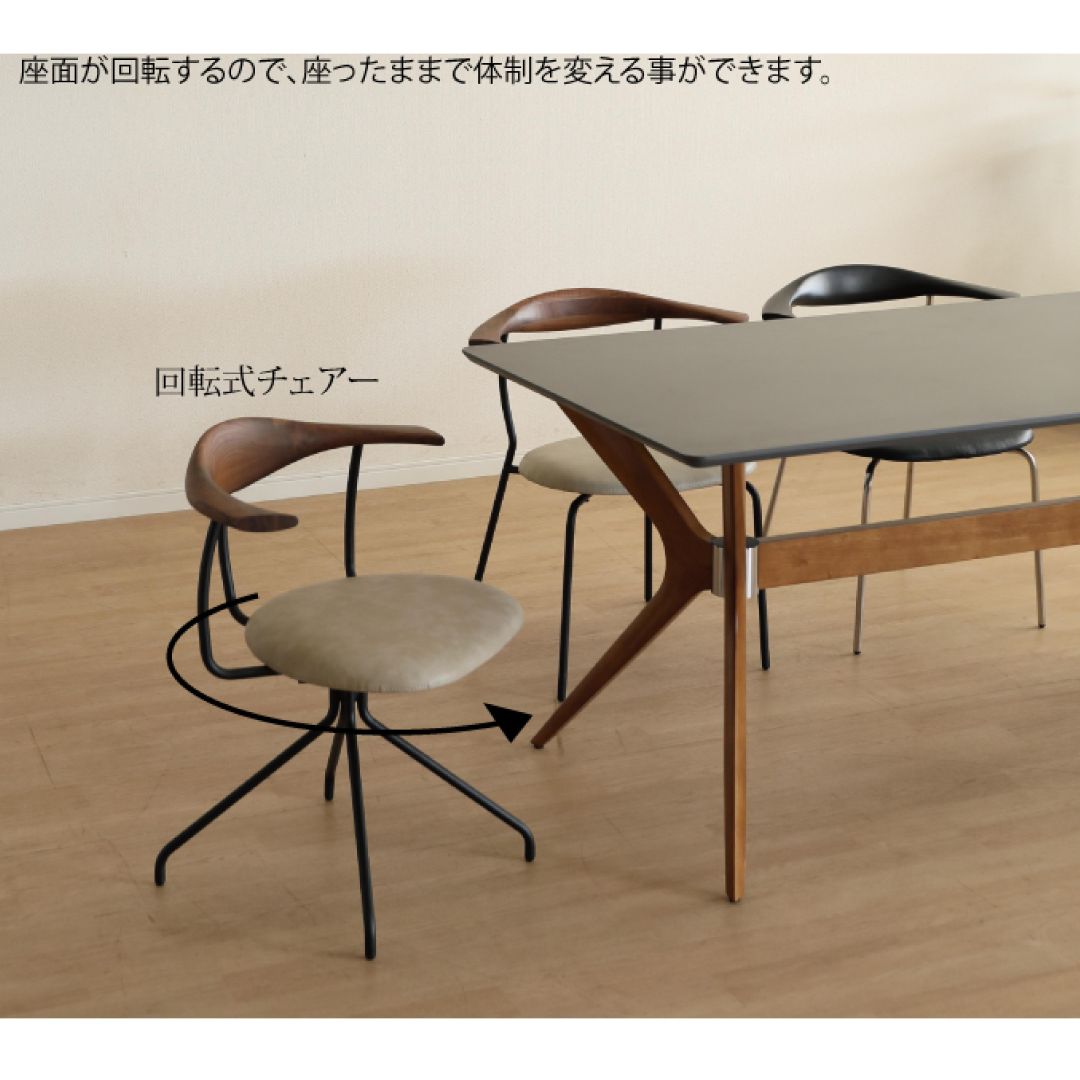 回転ダイニングチェア デルタ アームチェア 一人用 アイアン