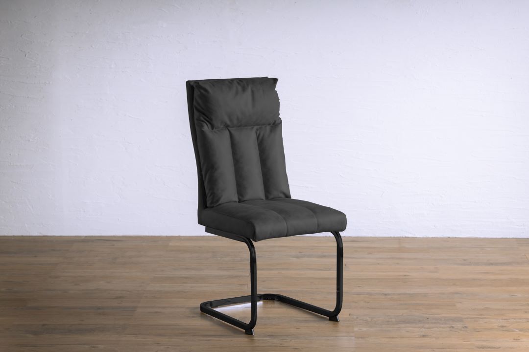 ダイニングチェア ローザ レザー調ファブリック/ブラックスチール脚(2