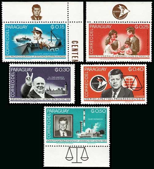 第二次世界大戦の将校としてのJ・F・ケネディ、W・チャーチル 切手5種