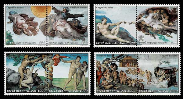 ミケランジェロ システィーナ礼拝堂天井画の修復作業 切手8種セット
