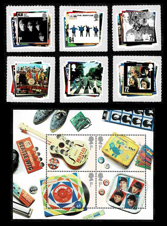 ビートルズ 切手6種と小型シートセット タトウ付き イギリス発行