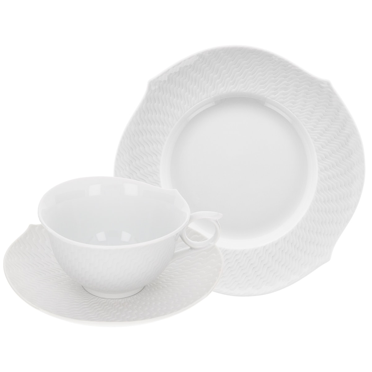 マイセン 波の戯れ ホワイト ティーカップ＆ソーサー3ピースセット