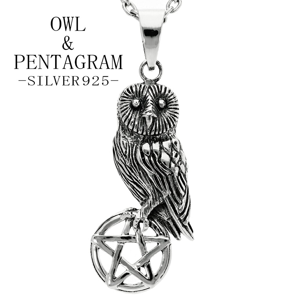 フクロウ 五芒星 シルバー ペンダント ネックレス ペンダントトップ