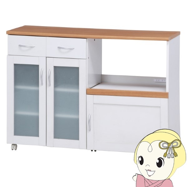 キッチン収納 食器棚 幅120×奥行39.5×高さ89cm ホワイト スライド棚