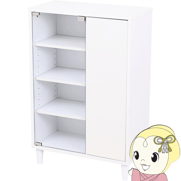 サイドボード 北欧 キャビネット ガラス扉 スリムラック 扉付き 脚付き