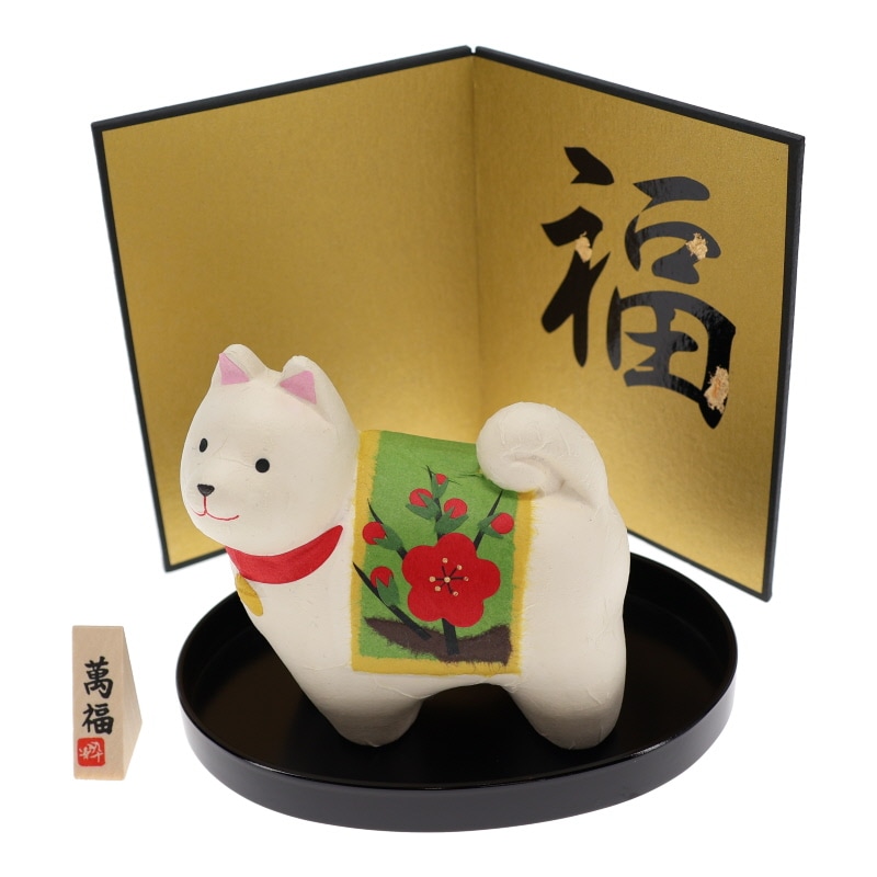 石川紙業 干支戌 和紙貼り陶器人形 戌 屏風付 インテリア 干支 縁起物