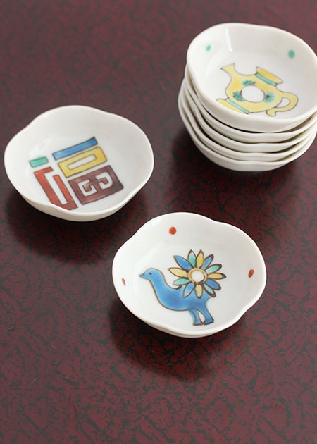 九谷美陶園 木瓜豆皿（青い鳥文様）｜九谷焼のうつわ｜和食器通販 じろや