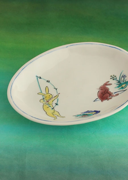 泰山窯 楕円皿（鳥獣戯画）｜九谷焼のうつわ｜和食器通販 じろや