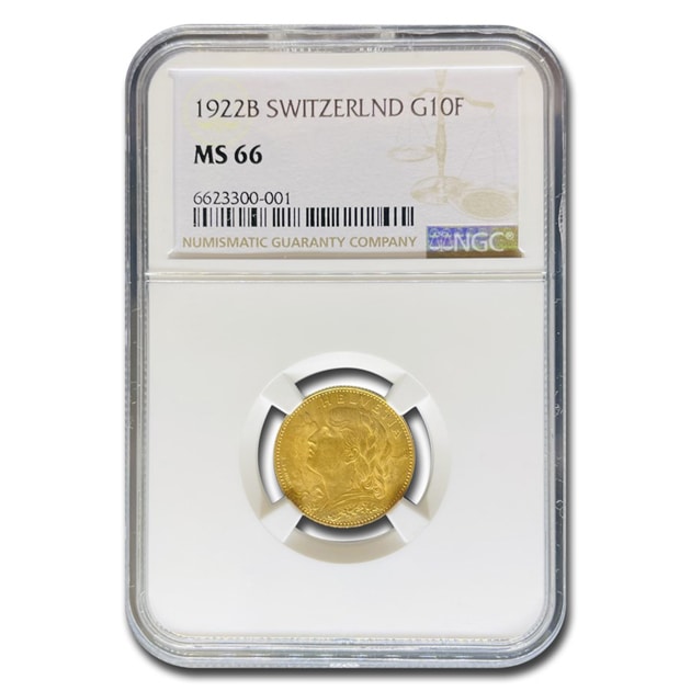 ヘルヴェティア 10フラン金貨 スイス 1922年製 MS-66 NGC アンティーク
