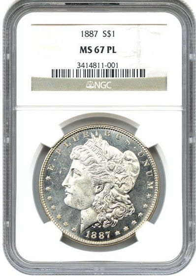 アンティークコイン アメリカ 1ドル モルガン銀貨1887 ＄1 NGC MS67PL