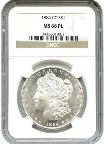 アンティークコイン アメリカ 1ドル モルガン銀貨1884-CC ＄1 NGC MS66