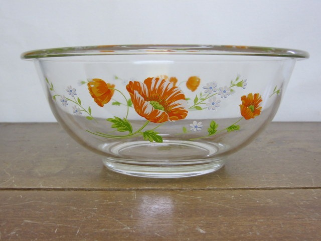 岩城硝子 PYREX パイレックス ボール 大 ポピー花柄 2.5L | 昭和