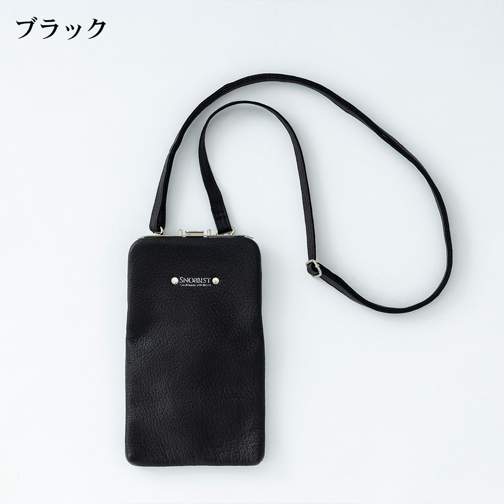 ワンプッシュスマホショルダー スマホポーチ ミニショルダー 革 ゴート