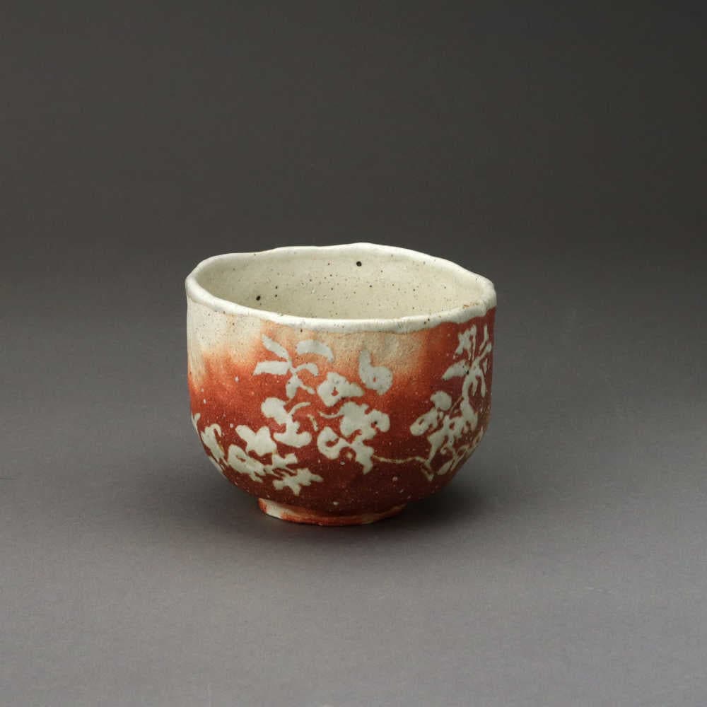 火色山桜文手びねり茶盌（福森資） | 作家作品,茶道具・懐石道具,茶