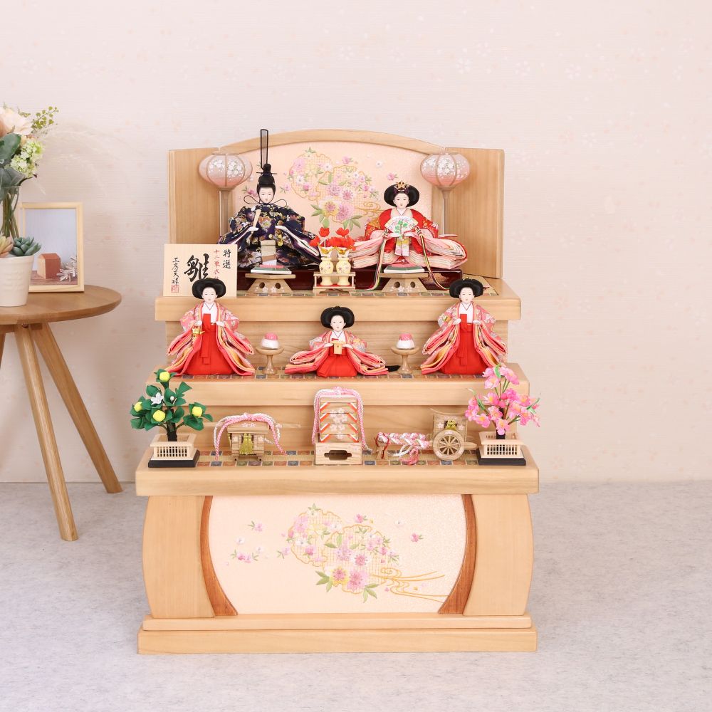 雛人形 ひな人形 コンパクト 木目 三段飾り 収納タイプ 宴桜 芥子親王
