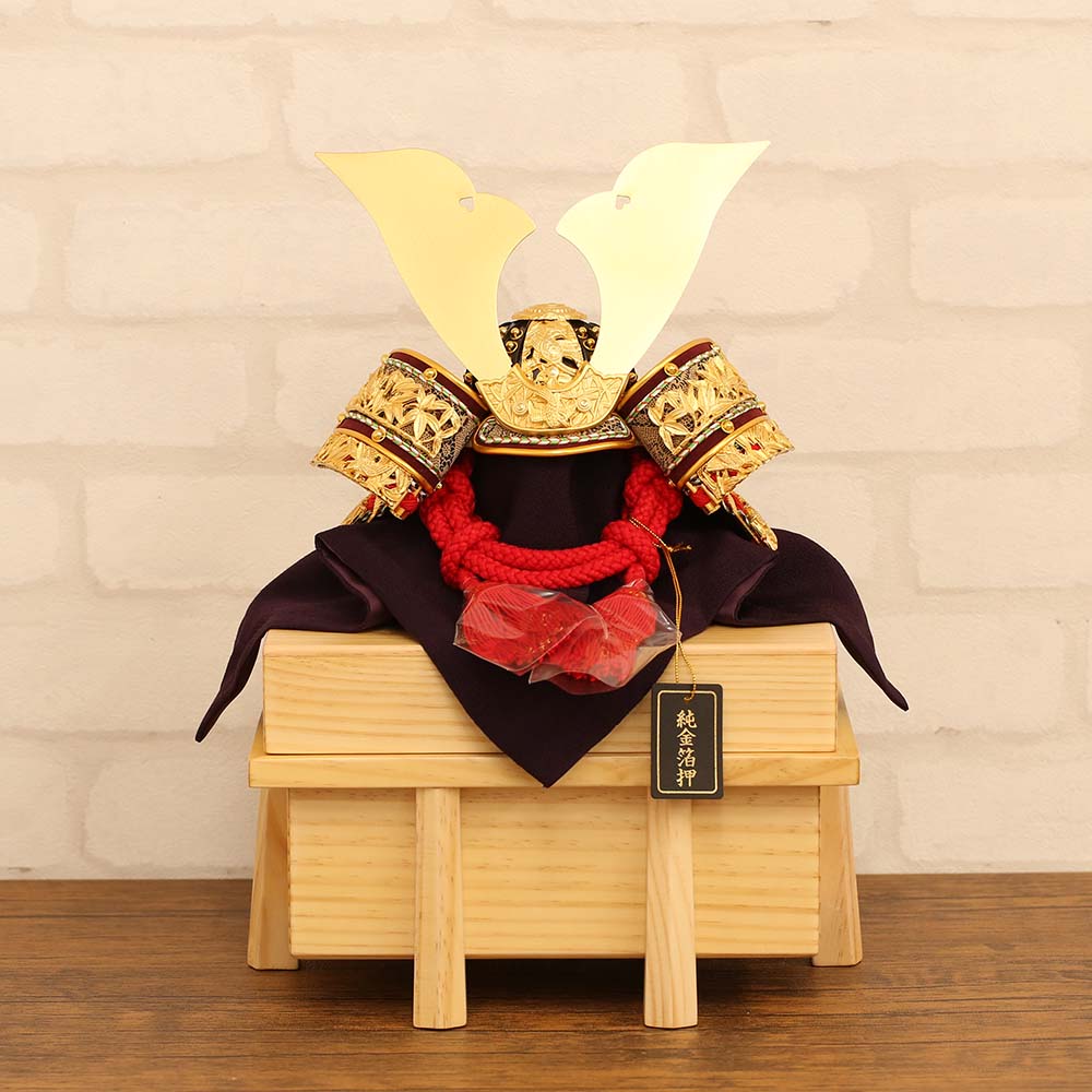 五月人形 兜飾り 8号 純金箔消赤無双竹雀 金沢箔純金箔押兜 純金鍍金