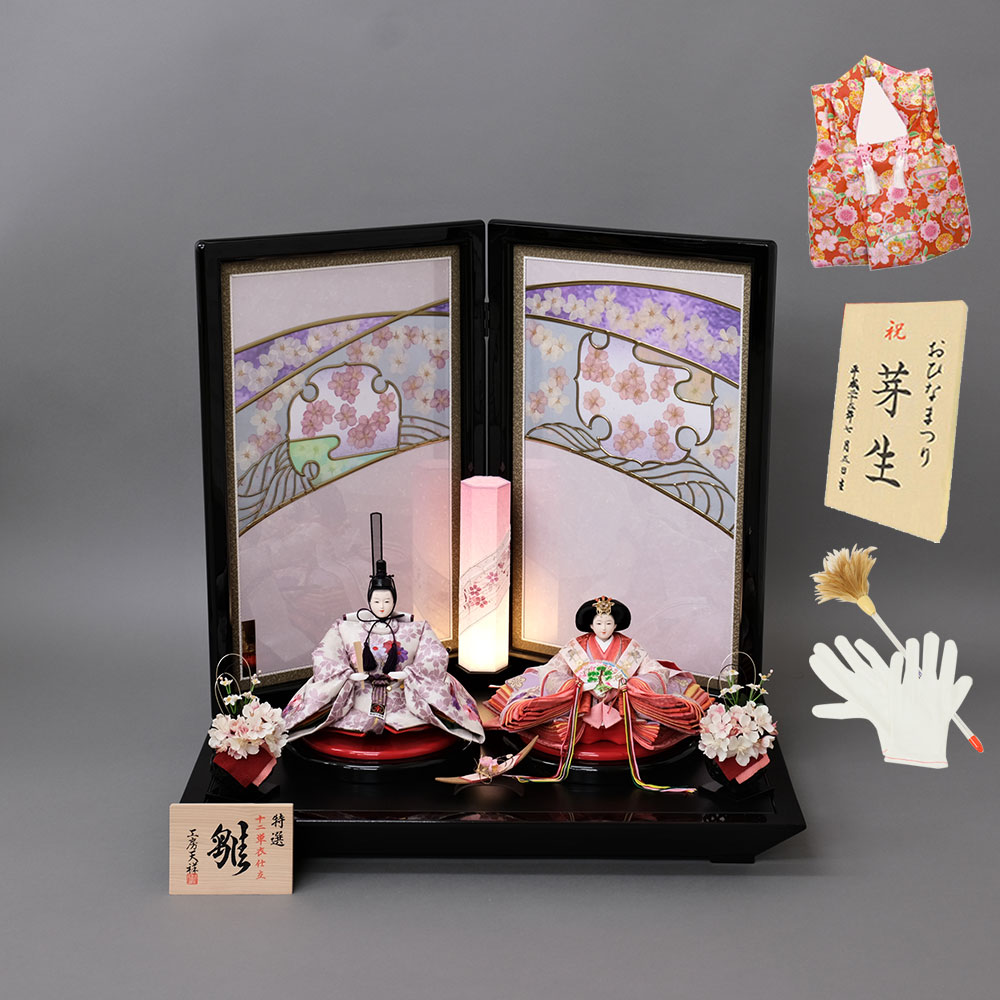 雛人形 三五親王 うるはし雛 パステルカラー 押し花ステンドグラス屏風