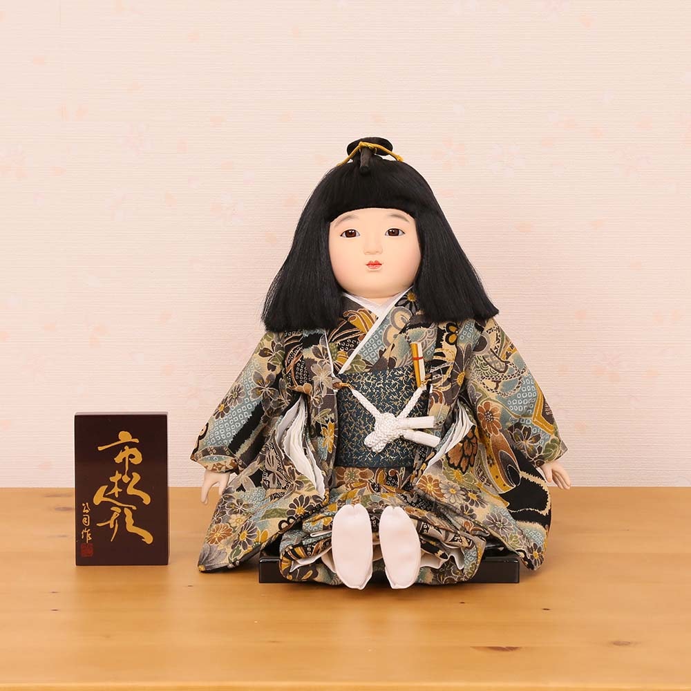 市松人形 齊藤公司作 10号 男の子 お座り ちりめん b10f-06a-j-z