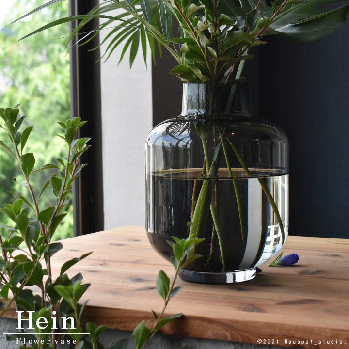 グレーガラスのビッグフラワーベース｜直径約18cm×高さ25cm (口径部