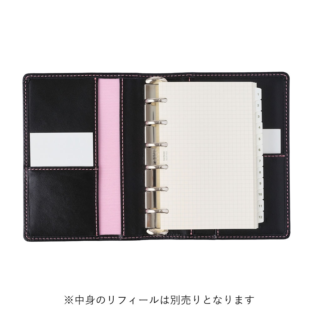 システム手帳 ミニ6サイズ エントロP19 ブラック（ピンクステッチ