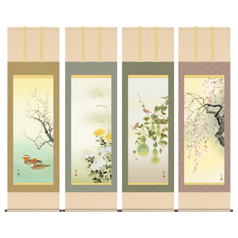 森山観月 四季花鳥 掛軸4点セット【ポイント5％還元中】 : アートの友