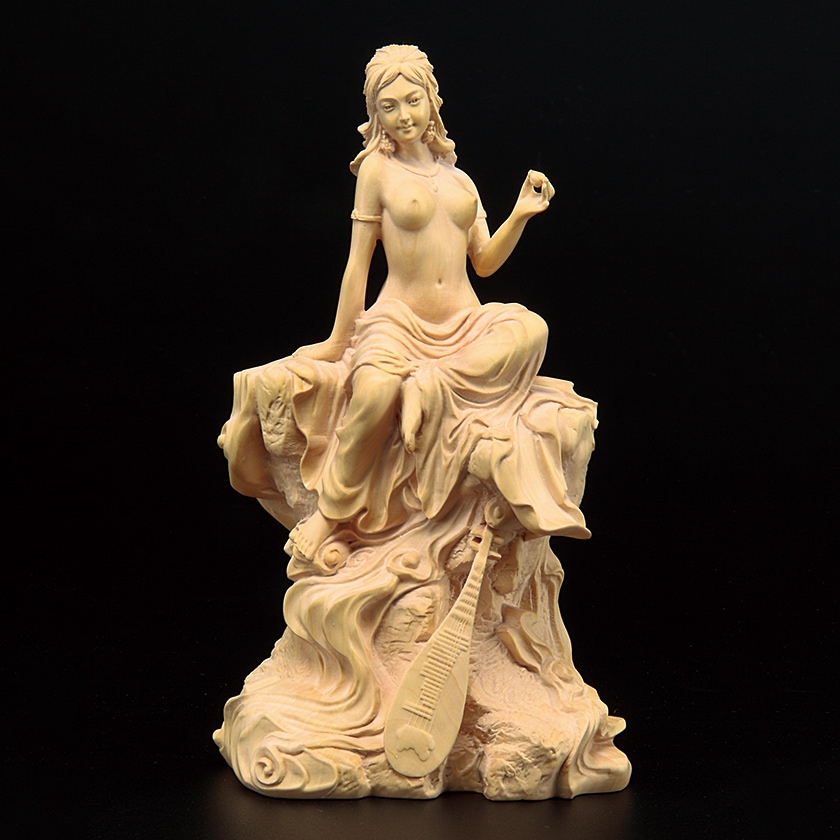 本黄楊彫刻 吉祥弁財天 葉 偉混 : アートの友社 本黄楊彫刻 吉祥弁財天