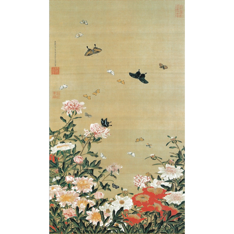 伊藤若冲 動植綵絵 芍薬群蝶図 高級仕様 額 美術品 インテリア 作品