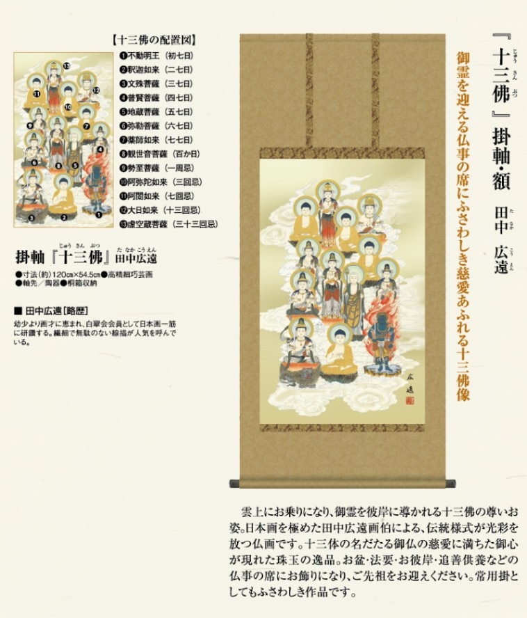 十三佛』 （十三仏）田中広遠 掛軸 仏画 【ポイント5％還元中