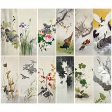 渡辺省亭『十二ケ月花鳥画』4月 牡丹に雀 額【ポイント5％還元中