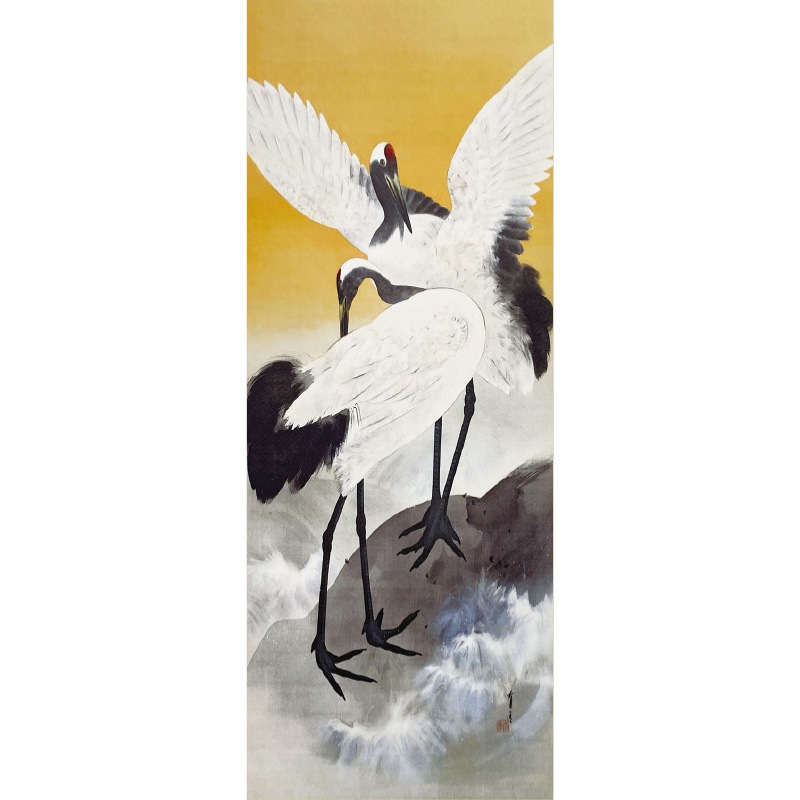 渡辺省亭『十二ケ月花鳥画』1月 海上の鶴 額【ポイント5％還元中