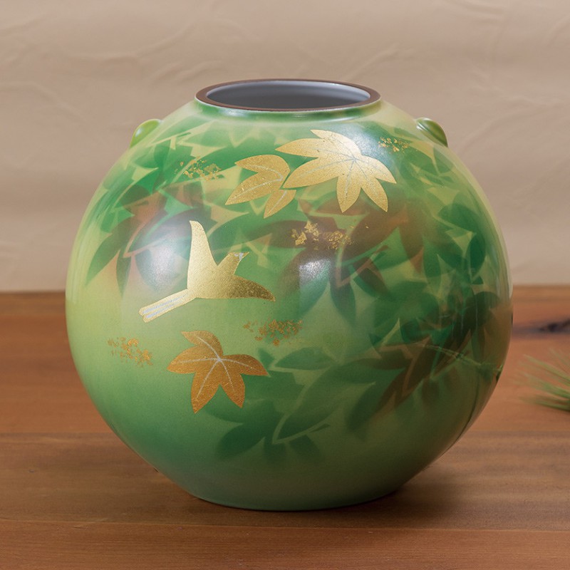九谷焼き 金箔楓花鳥花瓶 山田登陽志【ポイント5％還元中】 : アート