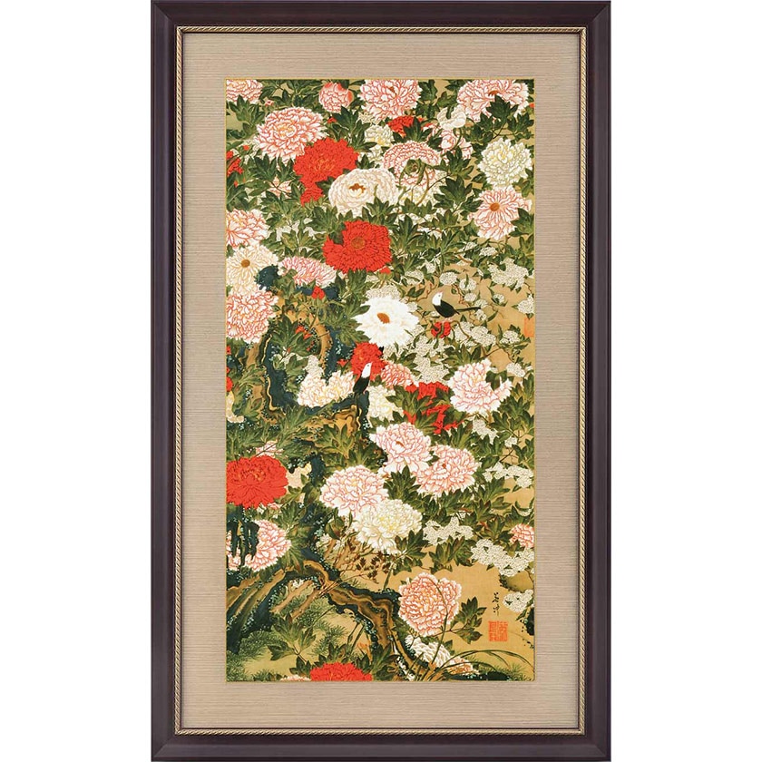 牡丹小禽図 額装 伊藤若冲 カラー複製絵画コレクション 美術品