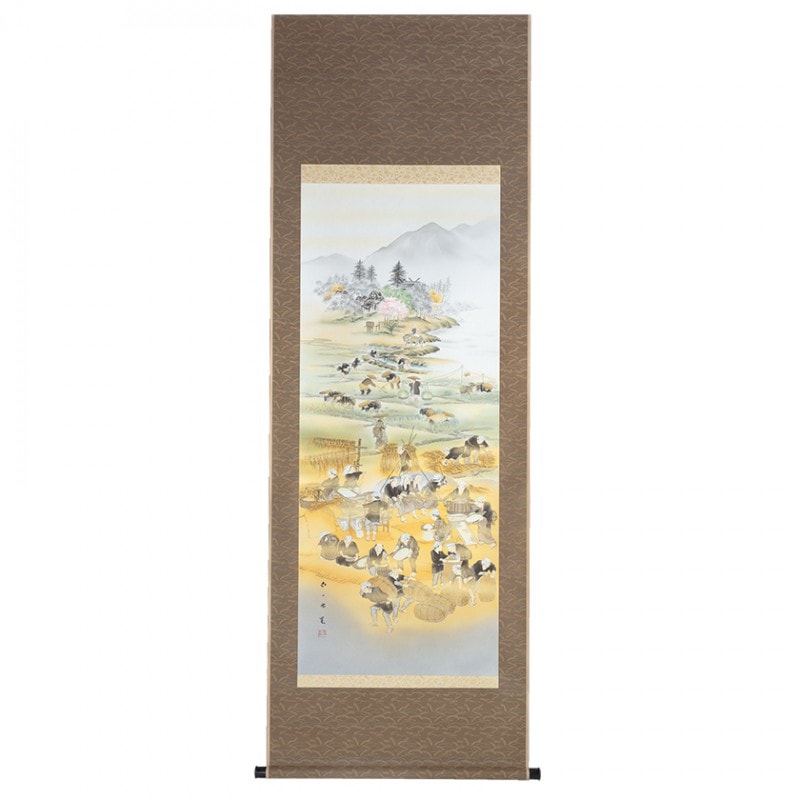 豊穣春秋二十六景図 田中 六一 肉筆掛軸 美術品【ポイント5％還元中