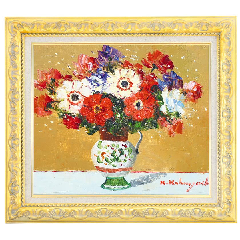 肉筆油彩画 アネモネ 小林 幸三 F6号 美術品 絵画 : アートの友社 肉筆