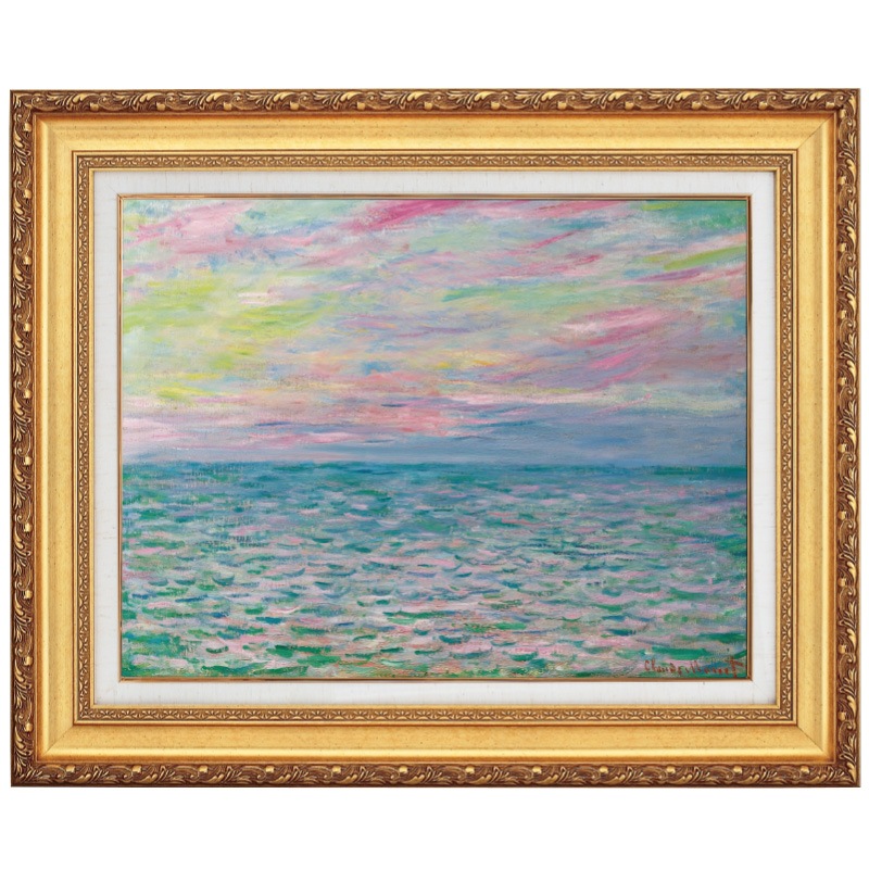 題名夕焼けの海、作者 Kim 、版画No．8/100です。 題名夕焼けの海