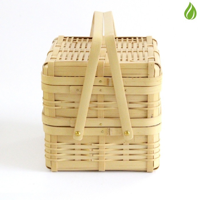 竹細工 角物 弁当箱 真竹（白竹） 弁当箱 二段 手付（四角） 小