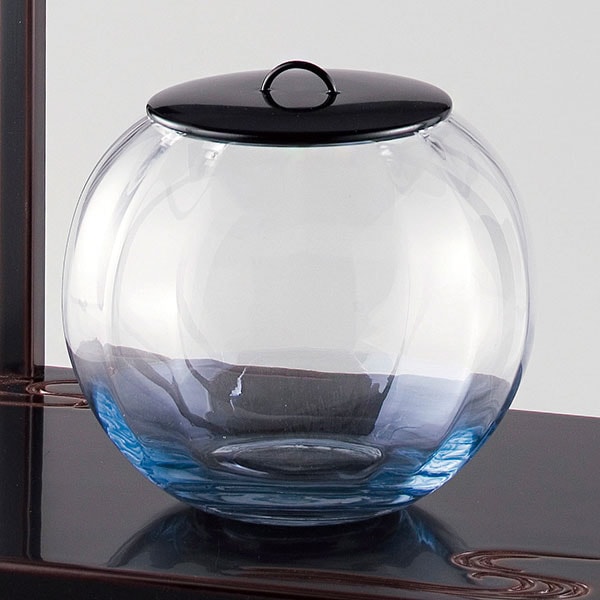 茶道具 水指】 義山平水指 ガラス ラスターブルー 長寿作 直径20cm×高