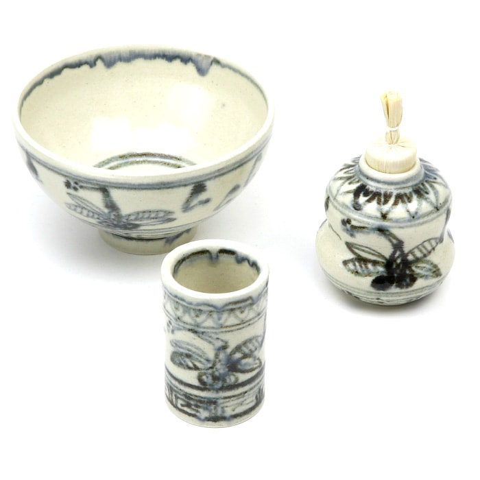 茶道具 茶箱】 茶箱用三点セット(茶碗・振出・茶巾筒) 安南蜻蛉 暁楽窯