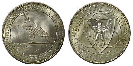 ワイマール ラインランド解放 5マルク銀貨 1930-E AU-UNC | 世界の