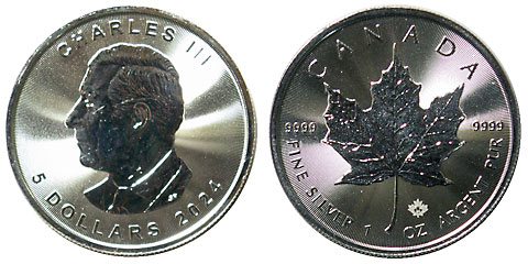 カナダ メイプルリーフ 5ドル銀貨 2024 UNC | 世界のコイン,クラウン貨