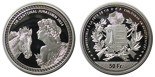 スイス 現代射撃祭 ジュラ 50フラン銀貨 2024 Proof | 世界のコイン